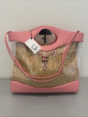 Chanel Pink PVC and Straw Tote Bag